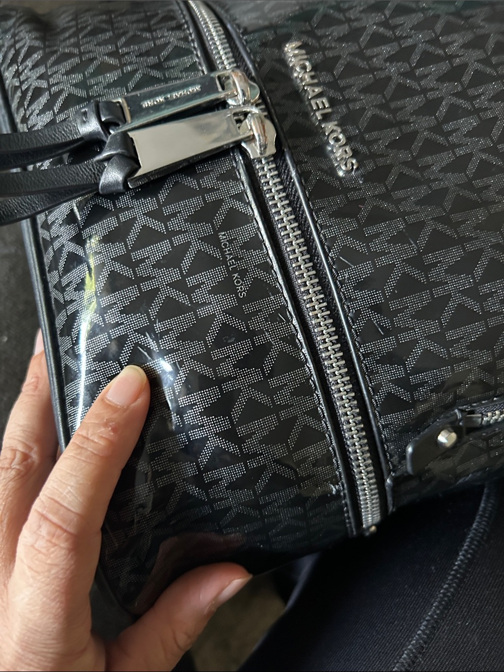 Michael Kors Rhea zip glossy Black MK Monogram Backpack - Picture 11 of 12